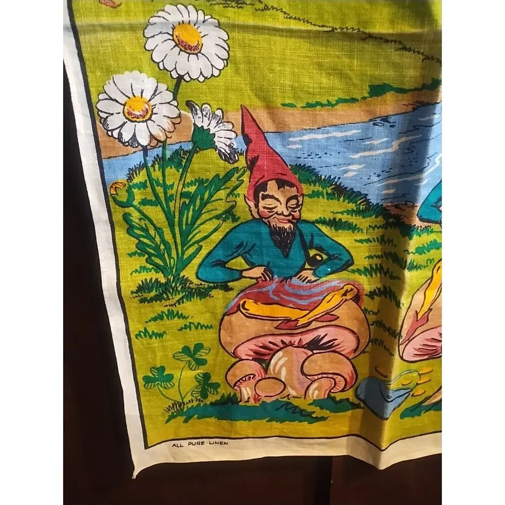 Leprechauns The Little Folk of Ireland Irish Linen Tea Towel Tapestry Pure Linen